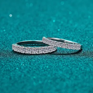 Luxury S925 Sterling Silver Moissanite Ring For Women Sparkly Half Eternity Band Engagement Wedding Band Elegant Fashion Jewelry Gift