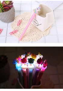 Glow-in-the-dark cartoon gel pens with cute unicorn and animal light-up toppers