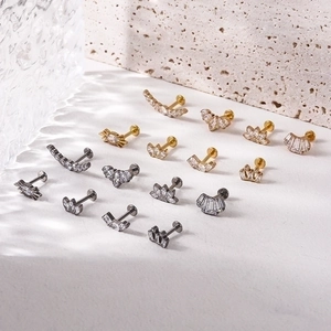 F136 titanium piercing studs with marquise crown zircon in gold and black finishes