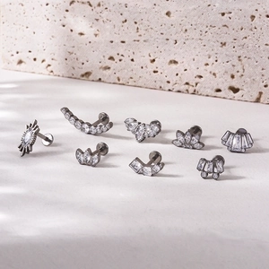 F136 titanium marquise crown labret studs set with white zircon stones for ear piercings