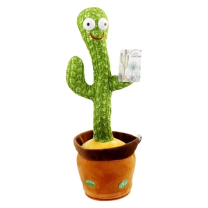 Dancing cactus plush toy with singing and recording function in a brown flower pot