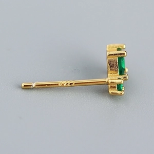 S925 sterling silver gold stud earrings with square green zircon in a geometric style