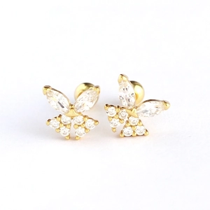 Sparkling butterfly stud earrings with zircon inlay and secure screw back closure