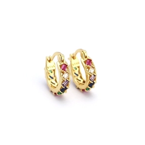 Elegant gold 925 silver hoop earrings with vibrant colorful cubic zirconia inlay stones