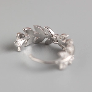 Elegant S925 sterling silver olive leaf hoop earrings with sparkly cubic zirconia crystals