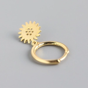Golden S925 sterling silver sunflower hoop earrings with shiny zircon stones