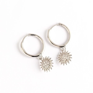 S925 Sterling silver sunflower hoop earrings with sparkling cubic zirconia stones