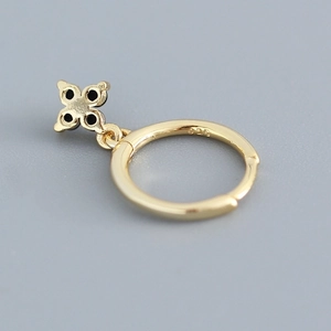 Luxurious S925 sterling silver gold hoop earrings with geometric flower charm pendant