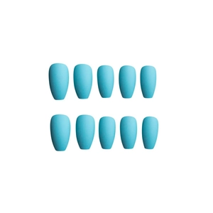 Set de uñas postizas azul mate con forma de bailarina corta y estilo minimalista