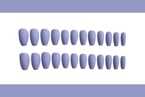 Uñas postizas mate color lavanda estilo ataúd con 24 piezas de varios tamaños en cuadrícula