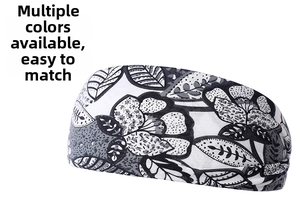 Detail of floral printed yoga headband with vintage botanical patterns and ruched texture