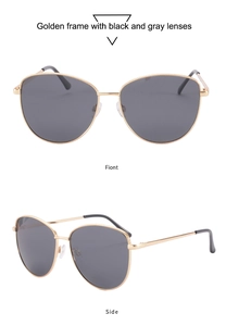 Détail de lunettes pilote dorées avec verres foncés en vues de face et de profil