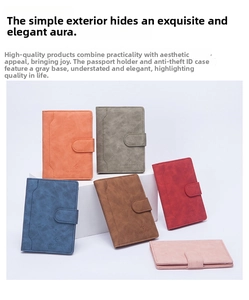 Slim RFID passport holders in multiple colors stacked on geometric display blocks
