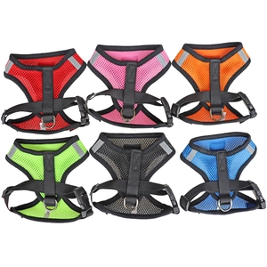 Breathable mesh pet harness set in six colors with safety reflective strips and D-ring