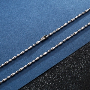 Men's silver stainless steel rice bead chain necklace with polished lobster clasp