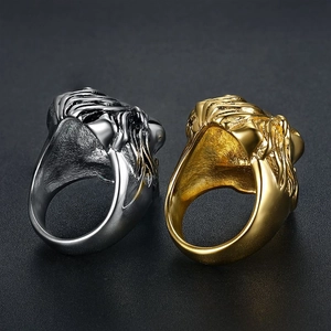 Vintage lion head embossed hip hop ring in gold and silver finish for men