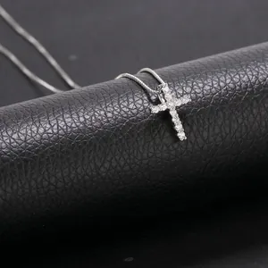Exquisite cross pendant necklace with round zircons and silver box chain jewelry