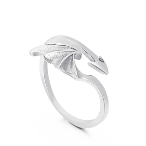 Gothic stainless steel open ring featuring detailed demon wing and arrow tail design