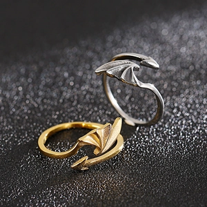 Gothic demon wing and arrow tail open rings in gold and silver stainless steel