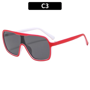 Oversized wrap-around sports sunglasses in bold red and white contrast frame design