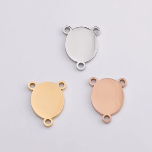 Stainless Steel Multi-Hole Connector Pendant Mirror Polished Oval DIY Jewelry Making Accessory