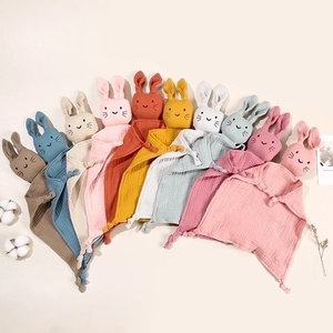 Baby Security Blanket Soft Cotton Muslin Rabbit Animal Soothing Towel For Infants Breathable Knotted Corners Comforter