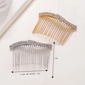 Elegant gold and silver hair combs with three rows of sparkling crystal rhinestones