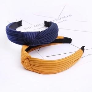 Knitted knotted headbands in navy and yellow, minimalist rib fabric hair accessories