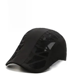 Detail of breathable black mesh fabric on a quick-dry summer sun hat for men