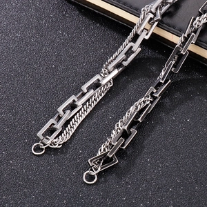 Double-layered vintage Cuban link metal bracelet in silver for a minimalist hip-hop style
