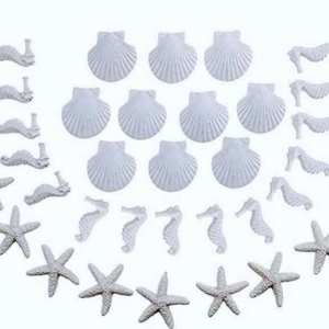 White resin ocean decorations set featuring seahorse, starfish and scallop for home decor