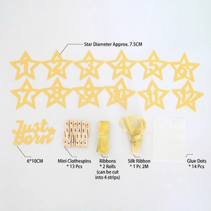 Gold Glitzer Stern Fotogirlande Set zum 1. Geburtstag mit Clips und Bändern