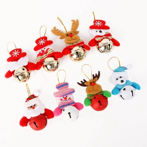 Plush Christmas bell ornaments featuring Santa, reindeer, and snowman for holiday tree decor