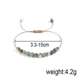 Adjustable bohemian woven natural stone bracelet with green moss agate beads for women