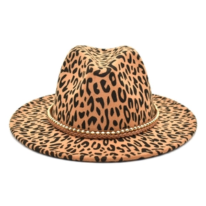 Leopard Print Fedora Hat Wide Brim Cotton Polyester Jazz Hat With Gold Bead Chain For Men Women Vintage Fashion