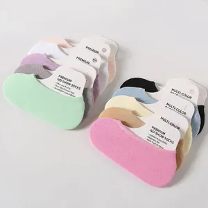 Colorful ultra-thin velvet invisible boat socks for women and kids on white paper cards