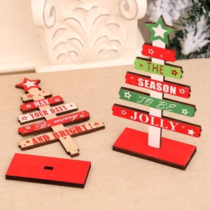 DIY Wooden Mini Christmas Tree Desktop Ornament with Merry and Bright Lettering