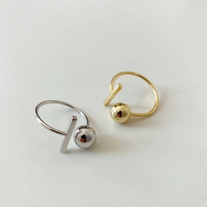 Minimalist 925 silver open rings featuring polished ball and bar in gold and silver finish