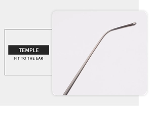 Detailed view of the ergonomic metal temple designed for a secure fit to the ear