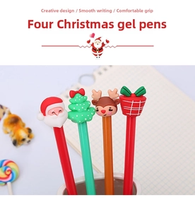 Creative Christmas gel pens with 3D silicone Santa, reindeer and tree toppers in a cup