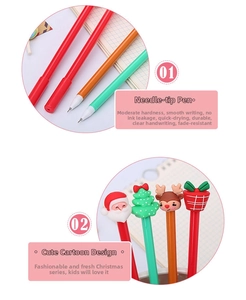 Macro shot of 0.5mm Christmas cartoon gel pen tips and 3D silicone topper details