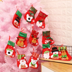 Mini Christmas Stockings Hanging Ornaments Fabric Felt Sequin 3D Santa Snowman Reindeer Bear Festive Tree Decor