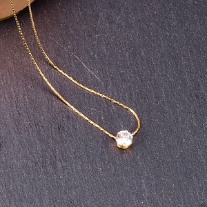 Minimalist Pendant Necklace Stainless Steel 18K Gold Plated Cubic Zirconia Claw Setting Elegant Jewelry For Women