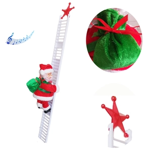 Detail of Santa climbing white ladder with gift bag and musical function indicator