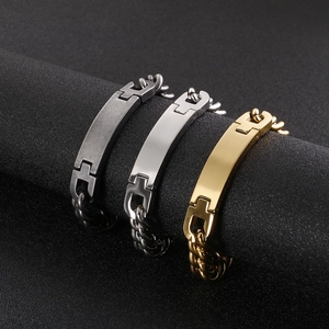 Three-color stainless steel curb chain bracelets in gold, silver, and black finishes