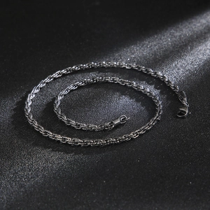Men's minimalist braided stainless steel chain necklace with lobster clasp in silver finish