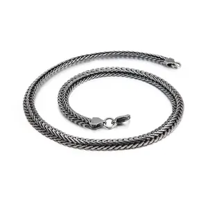 Men Wheat Chain Necklace 316L Stainless Steel Woven Link Retro Punk Hip Hop Minimalist Jewelry For Him