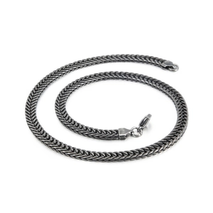 Minimalist stainless steel woven wheat chain necklace for men in dark grey vintage finish