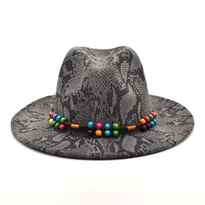 Fedora Hat Wide Brim Snakeskin Print Cotton Polyester Colorful Bead Band Panama Style Bohemian For Women Fashion