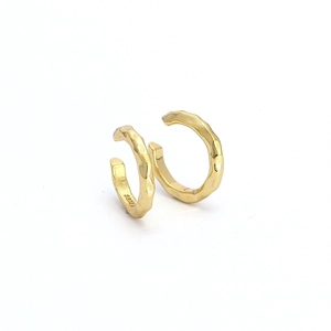 Minimalist S925 sterling silver hammered cuff earrings with irregular gold finish texture